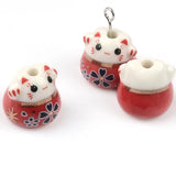 13mm Ceramic Fortune Cat Couple Bracelet Beads DIY Jewelry Making