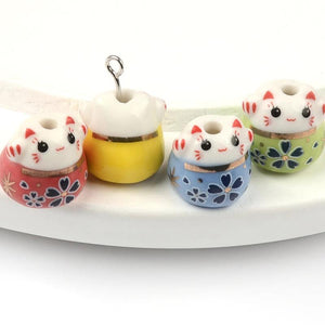 13mm Ceramic Fortune Cat Couple Bracelet Beads DIY Jewelry Making
