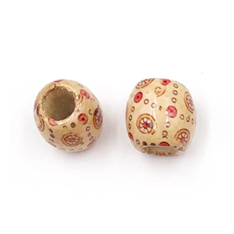 50PC Pattern Flower Painted Leopard Drum Wood Beads DIY For Jewelry Making