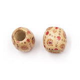 50PC Pattern Flower Painted Leopard Drum Wood Beads DIY For Jewelry Making