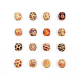 50PC Pattern Flower Painted Leopard Drum Wood Beads DIY For Jewelry Making