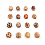 50PC Pattern Flower Painted Leopard Drum Wood Beads DIY For Jewelry Making