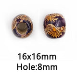 50PC Pattern Flower Painted Leopard Drum Wood Beads DIY For Jewelry Making