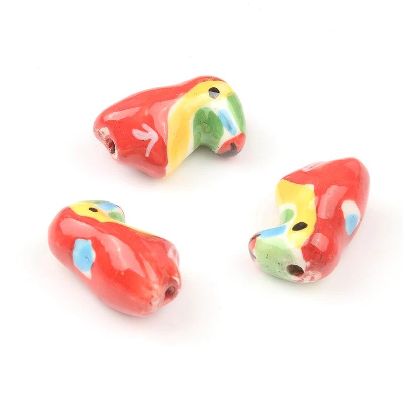 Hand Painted Parrots Ceramic Beads 13x21mm