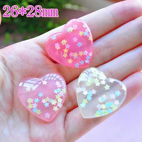 Flat Back Resin Cabochons Glitter Heart Confetti for DIY - 21pcs