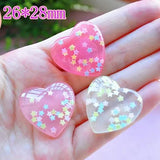Flat Back Resin Cabochons Glitter Heart Confetti for DIY - 21pcs