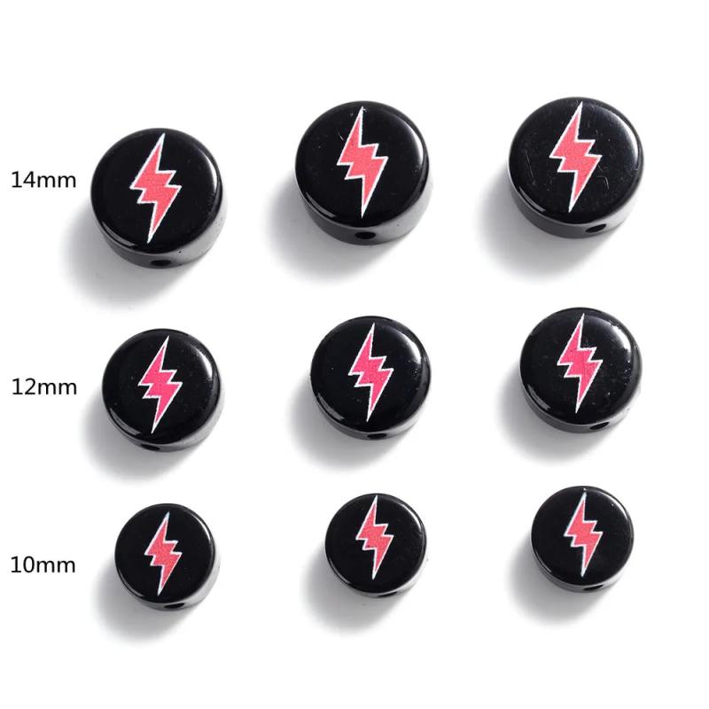 30pcs Lightning Resin Beads Flat Round & Red Spacer Beads
