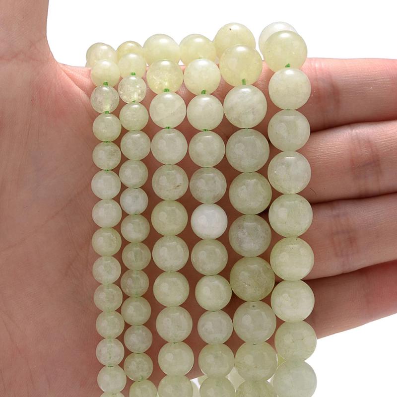 Natural Stone Bead Round Charm Hetian Green Jades Agates Loose Spacer Bead