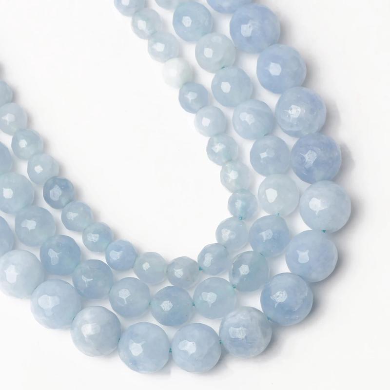 Faceted Light Chalcedony Jades Stone Round Spacer Beads 15''