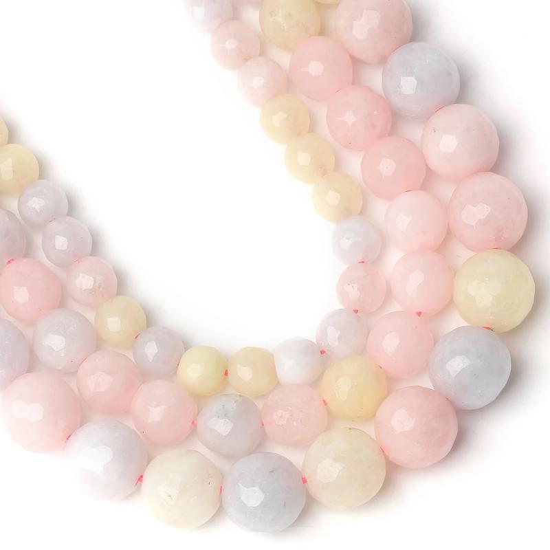 Faceted Morganite Stone Beads 15'' Round Spacer for DIY Jewelry Making