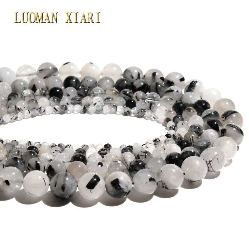Rutilated Quartz Stone Beads 4-12mm for DIY Jewelry Making