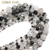 Rutilated Quartz Stone Beads 4-12mm for DIY Jewelry Making