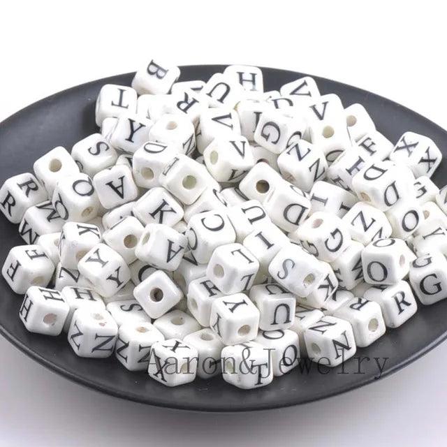 Alphabet Cube Ceramic Beads for Jewelry Making 8mm 20pcs YKL0355