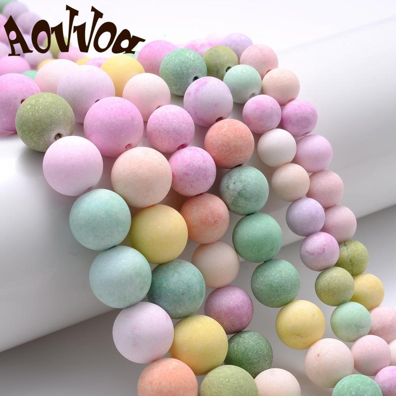 Colorful Mashan Jade Stone Beads Natural Frosted Loose Spacer Beads 8-12mm