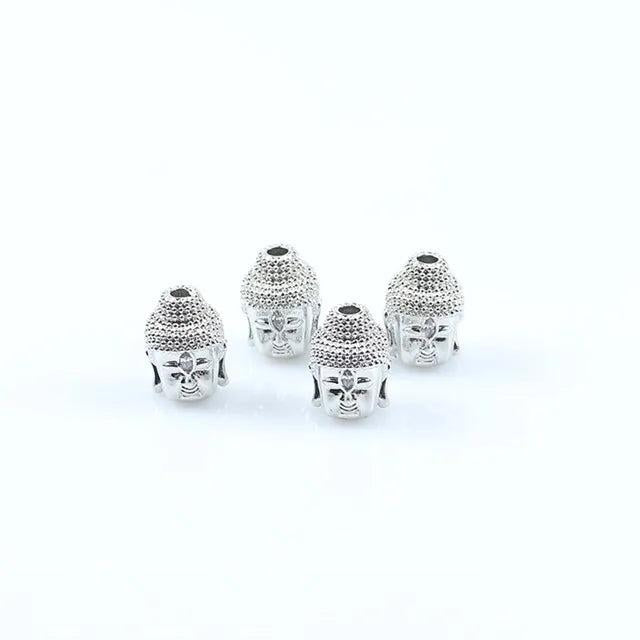 4 Silver Buddha Head Beads Zirconia Spacer Charm DIY Bracelet 3PC/lot