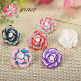 25pc/lot 15mm Colorful Clay 3d Resin Flatback Rose Flower Beads