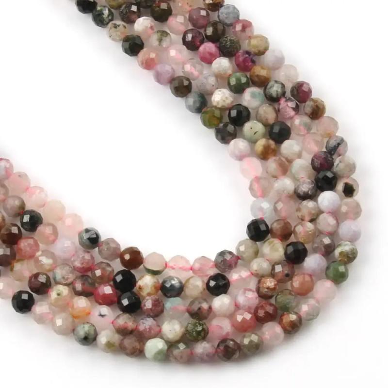 Multicolor Tourmaline Faceted Round Stone Beads 2 3 4 mm