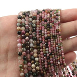 Multicolor Tourmaline Faceted Round Stone Beads 2 3 4 mm
