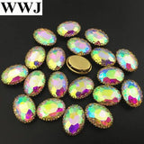10x14mm 13x18mm Oval Glass Crystal Fancy Stone With Lace Claw 4holes Settings