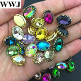 10x14mm 13x18mm Oval Glass Crystal Fancy Stone With Lace Claw 4holes Settings
