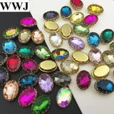 10x14mm 13x18mm Oval Glass Crystal Fancy Stone With Lace Claw 4holes Settings