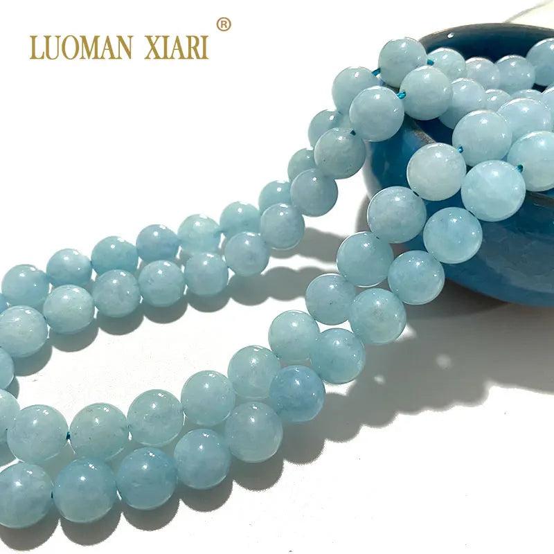 Aquamarine Round Stone Beads 6/8/10mm for DIY Jewelry Making