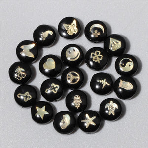 10PCS Natural Round Shell Beads Roses Leaf Patterns Pearl Shell Beads