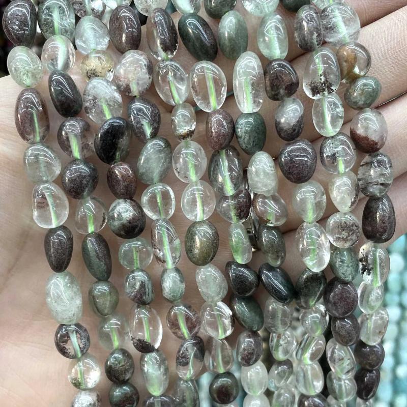 Irregular Green Ghost Quartz Crystal Spacer Beads 15''