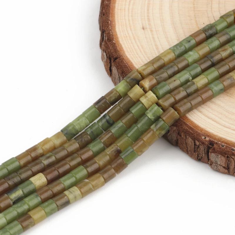 Green Huaxiu Jades Stone Beads Cylinder Shape Spacer Beads