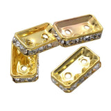 50PCS Metal 2-Hole 8 Clear Rhinestone Rectangle Loose Beads