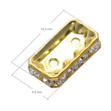 50PCS Metal 2-Hole 8 Clear Rhinestone Rectangle Loose Beads