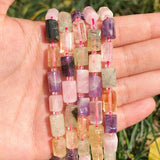 Faceted Mixed Quartz Stone Cylinder Beads 7.5''