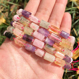 Faceted Mixed Quartz Stone Cylinder Beads 7.5''