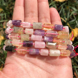 Faceted Mixed Quartz Stone Cylinder Beads 7.5''