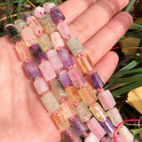 Faceted Mixed Quartz Stone Cylinder Beads 7.5''