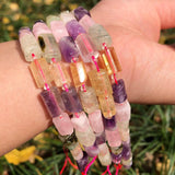 Faceted Mixed Quartz Stone Cylinder Beads 7.5''