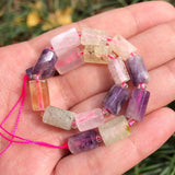 Faceted Mixed Quartz Stone Cylinder Beads 7.5''