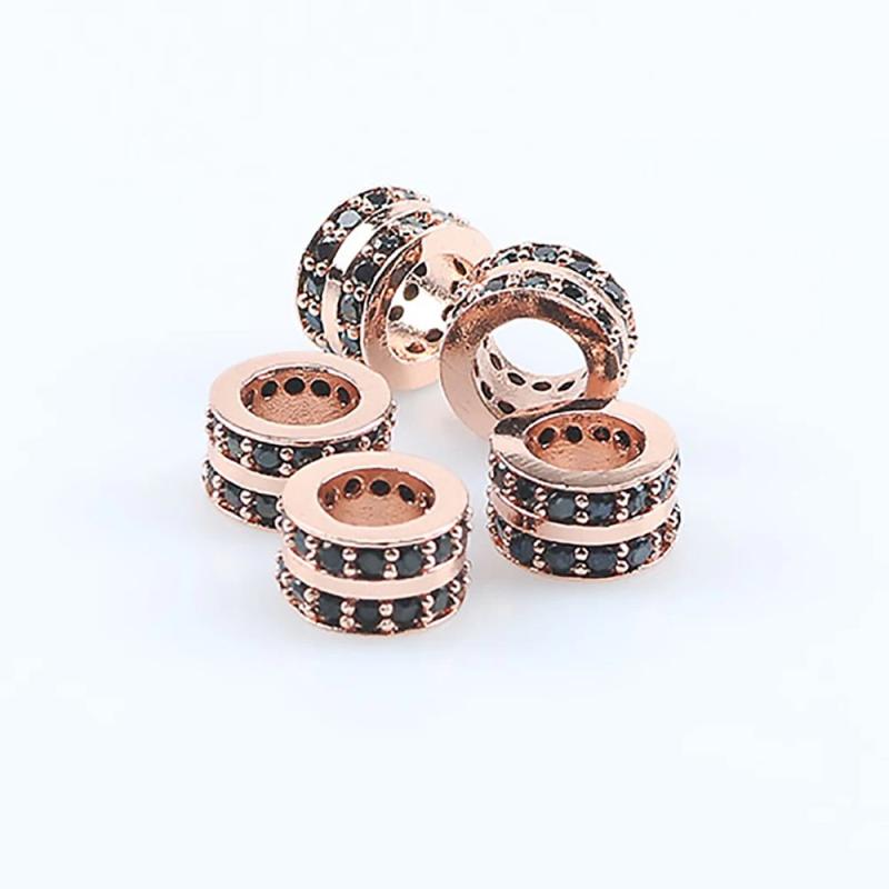 3pcs 7*4mm Brass Micro Pave CZ Round Spacer Beads DIY Jewelry Making