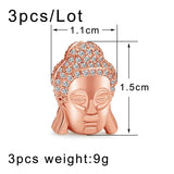 3Pcs Buddha Head Copper Zirconia Spacer Beads DIY Jewelry Findings