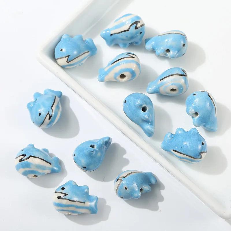 2pcs Hand Painted Fish Ceramic Beads for Jewelry Making
