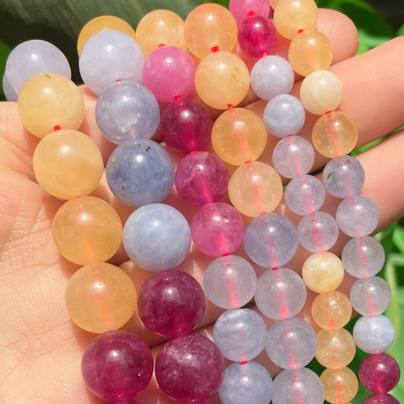 Mixed Aquamarine Citrine Strawberry Quartz Stone Beads 15''