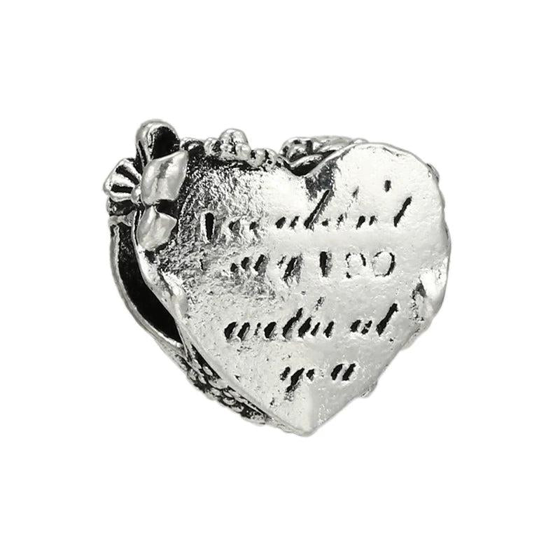 10Pcs Silver Heart Charms for Bracelets Necklaces DIY Jewelry Making