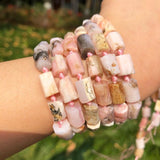 Faceted Pink Opal Cylinder Stone Beads for Jewelry Making