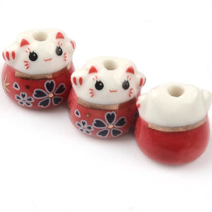 13mm Lucky Cat Ceramic Beads Charm Necklaces Women Pendants