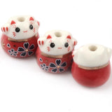 13mm Lucky Cat Ceramic Beads Charm Necklaces Women Pendants