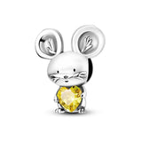 Mouse Charm Yellow Zircon Silver Beads for DIY Jewelry