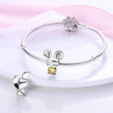 Mouse Charm Yellow Zircon Silver Beads for DIY Jewelry