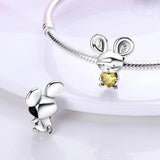 Mouse Charm Yellow Zircon Silver Beads for DIY Jewelry