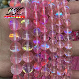 Pink Austria Crystal Synthesis Glitter Moon Stone Beads 15''