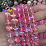 Pink Austria Crystal Synthesis Glitter Moon Stone Beads 15''